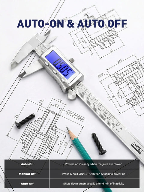 Rechargeable Digital Caliper Six Inch With Backlit LCD Screen And Auto Off All Metal Zinc Alloy Frame For Serious DIY Use