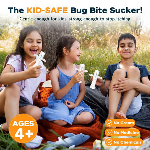 Bug Bite Venom Extractor Tool 2 Pack For Instant Itch Relief And Swelling, Portable First Aid Sucker For Hiking And Camping, Sting Relief In 30 Seconds, Summer Essentials For Kids And Adults, kids using white plastic tool