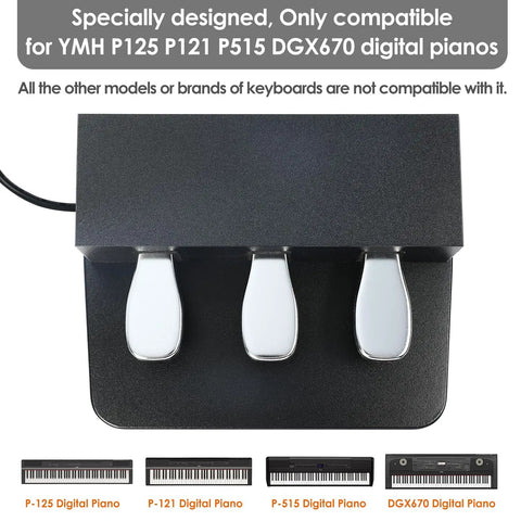 Top view of Portable 3 Pedal Keyboard Pedal Board Compatible With Yamaha P125 P121 P515 DGX670 Digital Pianos
