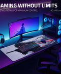 XXL Anime Gaming Mouse Pad 35.4 x 15.7 Inch Desk Mat With Water Resistant Surface And Stitched Edges, covering desk with keyboard and monitor.