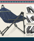 Adjustable Hammock With Sturdy Collapsible Stand For Camping And Outdoor Use 550 Lb Capacity Double Hammock With Foldable Noiseless Frame Includes Carry Bag Easy Setup Weather Resistant Material Aegean