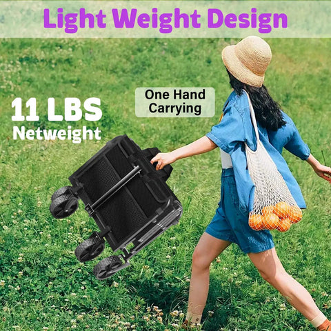 Woman carrying Foldable Wagon Cart With 280 Lbs Capacity, Lightweight And Easy To Carry Weighs Only 11 Lbs in a field