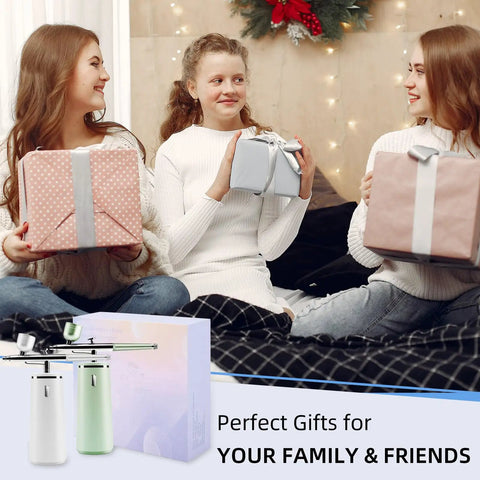 Facial Oxygen Spray Machine High Pressure Nano Steamer displayed beside wrapped gifts for family and friends