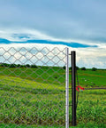 Beefy Chain Link Fence Stretcher Tool With 5 Hook Design, 31.5 Inch Heavy Duty Woven Wire Stretcher, installed on fence