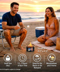 Couple at beach using Pocket Sized Bonfire In A Can Portable Campfire For Camping Picnics And Emergencies Reusable With Up To Two Hours Burn Time A Small 2 Pack Perfect For Smores Bushcraft Survival Gear.