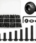 M2.5 Screws With Nuts And Washers Kit 1520 Pcs M2.5 Hex Button Head Bolts, black zinc plated alloy steel fasteners in organizer