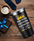 20oz Electrician Tumbler Gift For Men Hilarious On Site Gear beside gift box and coffee on wooden table.