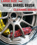 Pro Grade 4 Pack Long Handle Wheel Brush Kit cleaning a rim with large wheel barrel brush