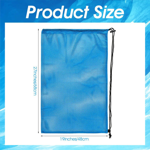 Set Of 2 Oversized Mesh Gear Bags 19 By 27 Inches In Black And Blue Drawstring Net Storage for Diving Snorkeling Fins size shown