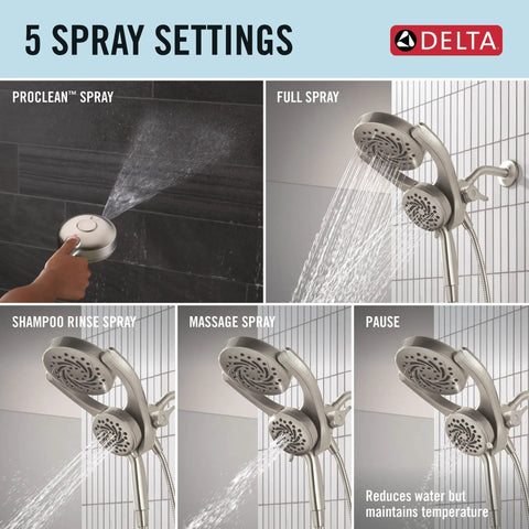 Heavy Duty Two In One Dual Shower Head With Killer High Pressure Spray And Detachable Handheld Sprayer Boasting Slick Five Settings Brushed Nickel Finish For Quick Tile Scrubbing And Luxury Home Refresh