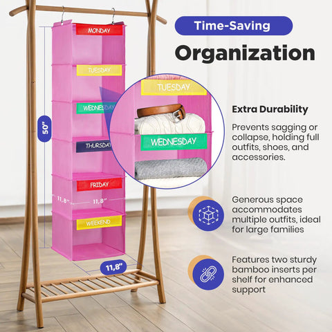 Hella Practical Weekly Laundry Organizer For Kids Featuring Six Spacious Bamboo Shelves To Stack Daily Outfits Ditch The Morning Hustle And Keep Small Closets Looking Fresh