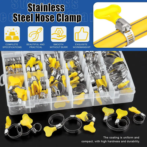 76 Piece Adjustable 8 To 44 mm Range Hose Clamps Kit Key Type Stainless Steel Worm Gear Clamps With Plastic Handle in case