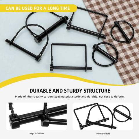 12 Piece Safety Coupler Pin Kit With 3 Pin Types Square Shaft Locking Pins D Shape Pins And Round Pins Carbon Steel Black Finish Built Tough For Farm Lawn Garden Attachments black steel pins