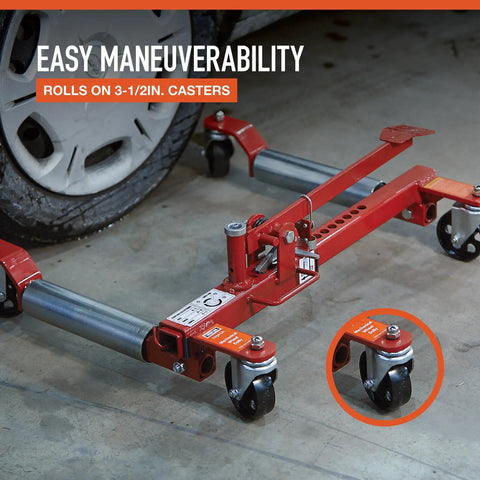 Heavy Duty Mechanical Wheel Dolly With Hands Free Pedal Lift Crushing Up To 1250 Lbs Rock Solid Steel Frame Smooth Rolling Casters Top Shelf Garage Essential For Easy Street Car Transport