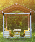Beefy Heavy Duty Pergola Brackets 4 Pack Black 6 Inch Steel Z Angle Joist Ties installed on wooden pergola.