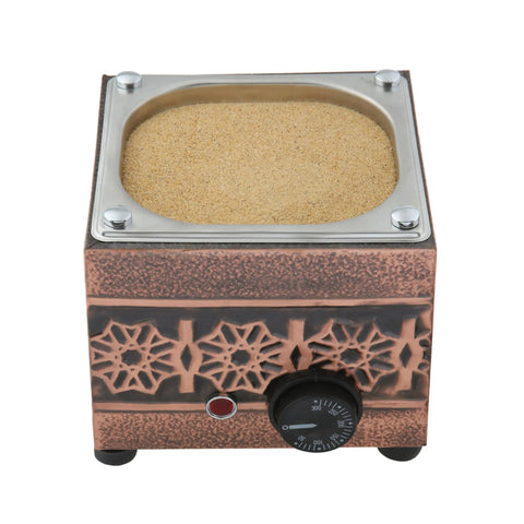 Front view of Copper Rectangle Electric Hot Sand Coffee Maker Heater Machine 110V 220V Turkish Style Traditional Design