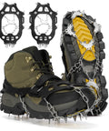 24 Spike Ice Crampons for Shoes with Silicone Snow Grips on boot, heavy duty stainless steel traction cleats