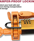 Tamper-proof lock on Heavy Duty Ratchet Binder 4 Pack Folding Handle Load Binder For 5/16 And 3/8 Grade 70 Chain, 7100 Lbs Working Load Limit, DOT SAE Compliant, Tough As Nails Cargo Tie Down