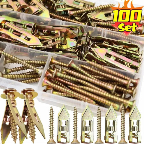 100 Piece Drywall Anchors And Self Tapping Screws Kit For No Drill Install Perfect For Wall Mounts Cabinets Shelves And Picture Hanging Ideal For Home DIY Projects, 100-set in organizer