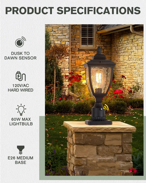 Outdoor Post Lights Dusk To Dawn Exterior Lamp Post Light Fixture With Pier Mount Base Black Cast Aluminum Water Glass Lantern