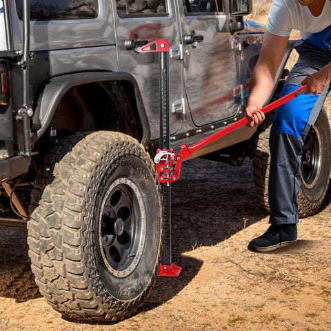 High Lift Recovery Jack 33 Inch 3.5 Ton Heavy Duty Off Road Farm Lifting Equipment lifting SUV on trail with wide base