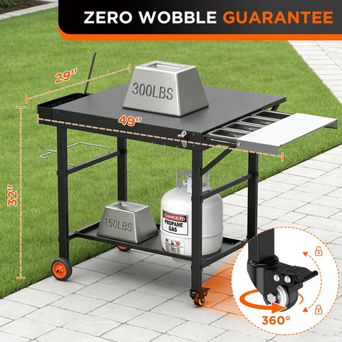 Pizza Prep Table With Topping Station Outdoor Grill Cart 45 Inch Heavy Duty Backyard Kitchen Station For Tailgating And Outdoor Cooking