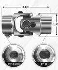 9/16 Inch 26 Spline To 3/4 Inch Double D Chrome Steering Universal Joint Shaft, 83mm Length, 4000 RPM Rating, 35 Degree Working Angle, Heavy Duty Universal Joint For Grinding Machines, Automotive Parts, Levelers, And Automated Parking Lifts, side view
