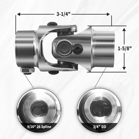 9/16 Inch 26 Spline To 3/4 Inch Double D Chrome Steering Universal Joint Shaft, 83mm Length, 4000 RPM Rating, 35 Degree Working Angle, Heavy Duty Universal Joint For Grinding Machines, Automotive Parts, Levelers, And Automated Parking Lifts, side view