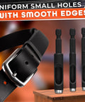 Hole Punch Kit For Leather Belts And Crafts Six Sizes Carbon Steel Punches showing leather belt and punches.