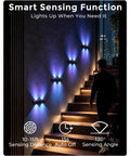 Rechargeable Motion Sensor Light Indoor, Magnetic RGB Wall Sconces 4 Pack illuminating stairs with motion detection.