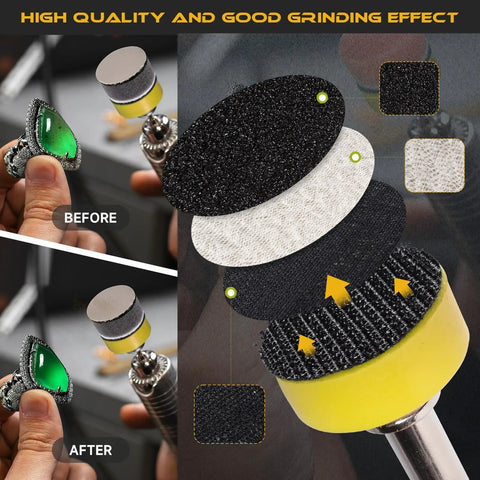 All In One 180 Piece Sanding Discs Set With Grits 60 Through 10000 for polishing jewelry with backing pad and shank details