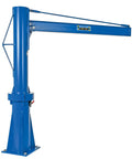 Straight Up Pro Grade Transportable Multi Station Jib Crane With Six Inch High I Beam Four Inch Flange Manual Hand Brake, blue steel frame.
