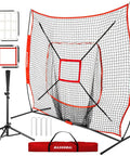 7x7 Baseball Softball Practice Net With Batting Tee And Bow Frame Backstop Portable Hitting And Pitching Net Kit 28-46 Inches