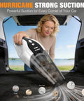 Woman using a Powerful Cordless Handheld Vacuum For Car And Home With Brushless Motor And Beast Suction Rechargeable Portable Cleaner.