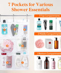 Cruise Essentials Hanging Shower Caddy With 7 Pockets And Quick Dry Mesh Portable Bathroom Organizer showing toiletries arrangement
