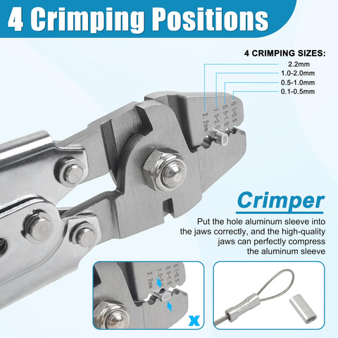 Close-up of crimping tool from Heavy Duty Fishing Crimping Tool Kit With Stainless Steel Pliers And 590 Crimp Sleeves Beads Set.
