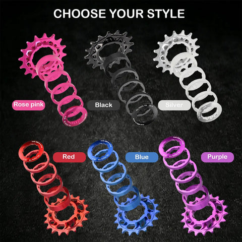 Single Speed Conversion Kit For Shimano HG Freehub With CNC 7075 Aluminum Cog And Spacer Set in six colors: pink, black, silver, red, blue, purple.