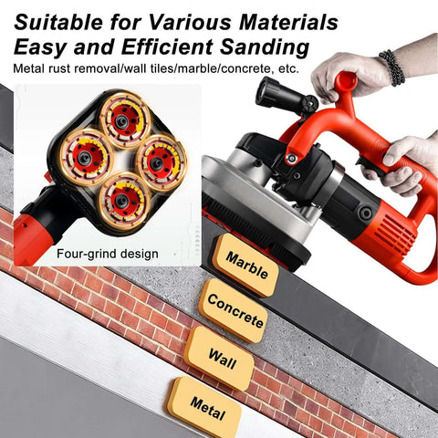 Beefy 3600W Four Head Concrete Grinder With LED Light And Full Copper Motor Electric Floor Polisher, red handle, four-grind design