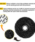 Close-up of abrasive strip disc, part of a 10 Pack 4.5 Inch Strip Discs For Angle Grinder With Seven Eighth Inch Arbor Rust Removal And Paint Stripping Wheels For Metal Surfaces Abrasive Grinding Discs For Rust Oxidation Welds, showing silicon carbide grain and nylon fiber material.
