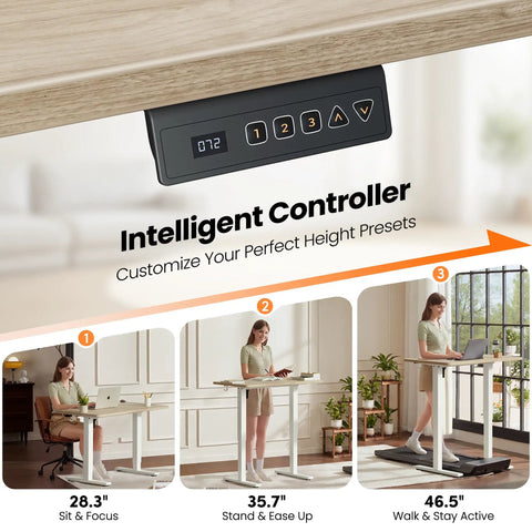 Electric Height Adjustable Standing Desk 48 By 24 Inches With Smooth Lift From 28.3 To 46.5 Inches, Memory Presets, shown in use