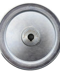 Top view of Single Groove 7 Inch V Belt Pulley For Motors Five Eighths Inch Bore Carbon Steel Zinc Plated Tough As Nails Built To Last