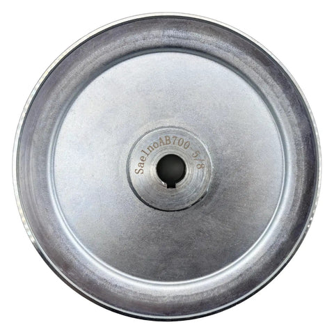 Top view of Single Groove 7 Inch V Belt Pulley For Motors Five Eighths Inch Bore Carbon Steel Zinc Plated Tough As Nails Built To Last
