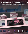 Pro Level 75 Percent Wireless Mechanical Keyboard Featuring Gasket Mount Design Multimedia Control Knob Hot Swap Slots Snappy Switch Responses Late Night Grind Setup with tri-mode connection on desk.