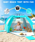 All In One Baby Beach Tent With Solar Powered Cooling Fan UPF 50 UV Protection Portable Sun Shade Canopy Shelter for beach use