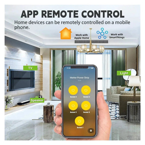 Straight Up Heavy Duty Smart Power Strip With Four EU Outlets And Serious 3500 Watt Surge Capacity Voice And App Controlled Extension Board, mobile app control demonstration.