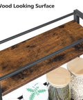 Top view of a Slim Rolling Cart On Wheels For Small Spaces Mobile Kitchen Cart With Narrow Design Three Tier Wooden Service Cart with rustic brown finish