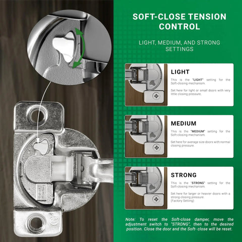 Two Pack Cabinet Hinges With 108 Degree Opening One Inch Overlay Screw On Compact Design Boss Level Soft Close Tension Settings