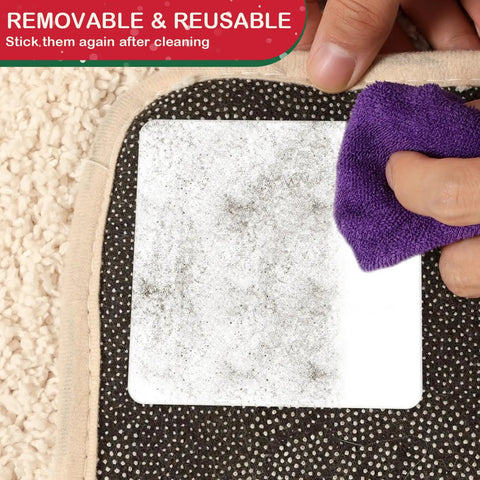 Cleaning reusable 12 Piece Rug Pad Gripper Set for hardwood floors; non slip pads and carpet tape anchors for area rugs.