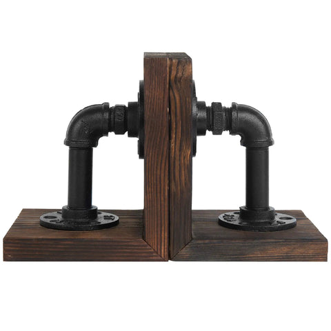 Legit Industrial Bookends Featuring Charred Pine And Genuine Metal Pipe Fittings And Badass 2 Piece Set for modern farmhouse desks.