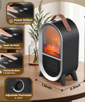 Portable Electric Fireplace Heater For Indoor Use With 1500W High And 750W Low Settings Realistic 3D Flame Thermostat Black